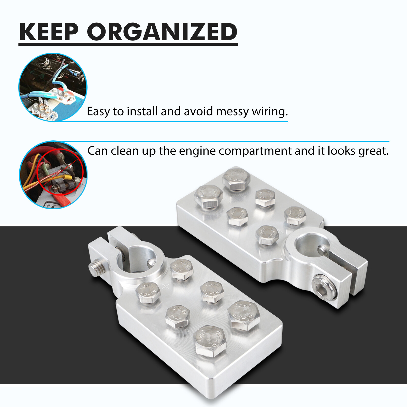 Pair of 6 Spot Car Audio For SAE Top Post Flat Lug Style Battery Terminal