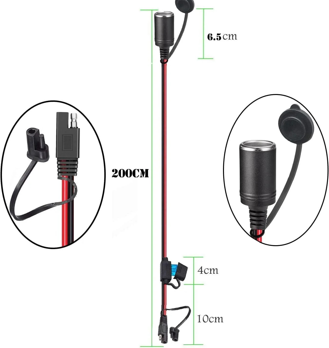 12AWG SAE to Motorcycle Female Cigarette Lighter Socket 12V-24V Extension Cable