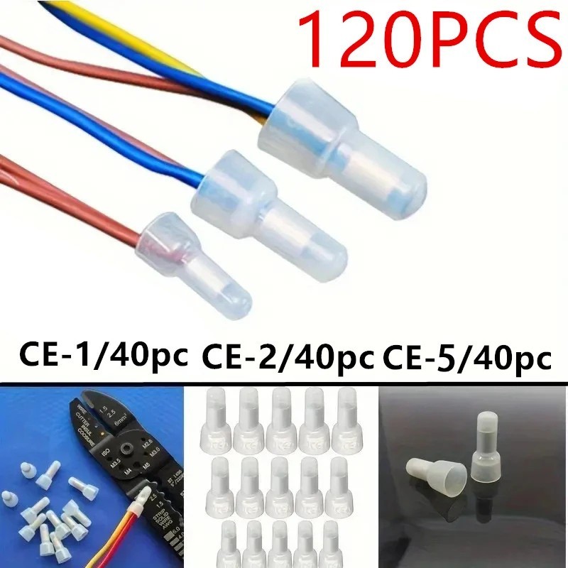 120pcs Closed End Crimp Cap Wire Connectors 22-16/16-14/12-10 AWG Terminals