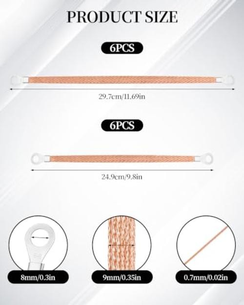 PCS Ground Straps, 10/Inch Universal 10 Inch+12 Inch (Copper Braided) 12