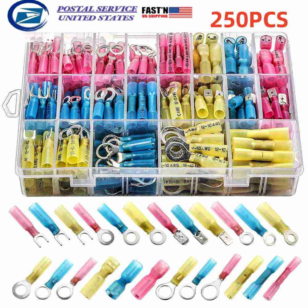 250X Heat Shrink Wire Connector DIY Kit Insulated Electrical Wire Terminals Auto