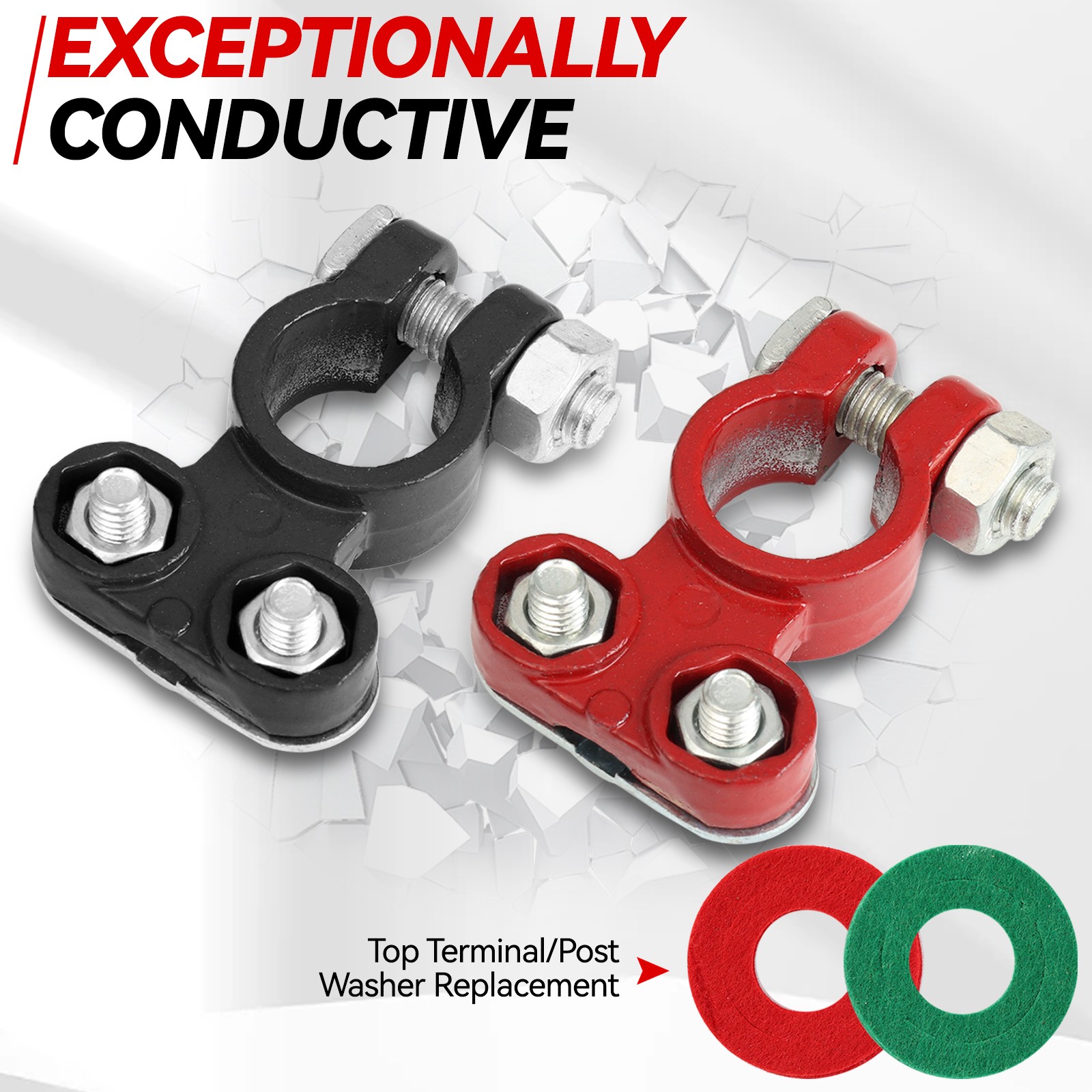 2x Pure Lead Battery Terminals Connectors Clamps Top Post Protector w/ Washers