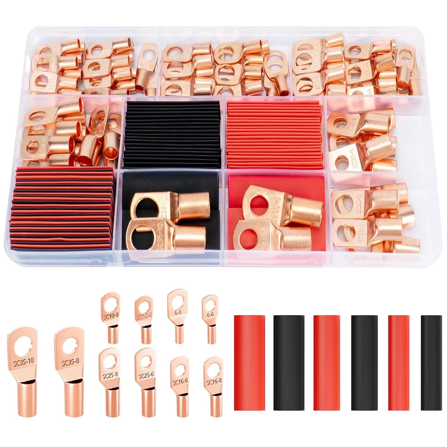 160pcs Copper Wire Lugs Kit with Heat Shrink Tubing – Versatile Crimp Connectors