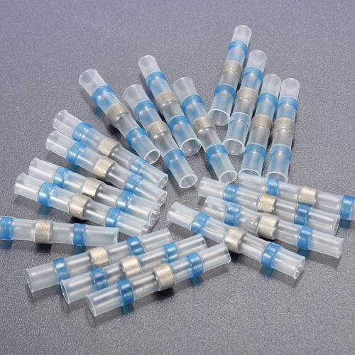 100PC 16-14Ga AWG Electrical Solder Seal Heat Shrink Butt Connectors Solder Blue