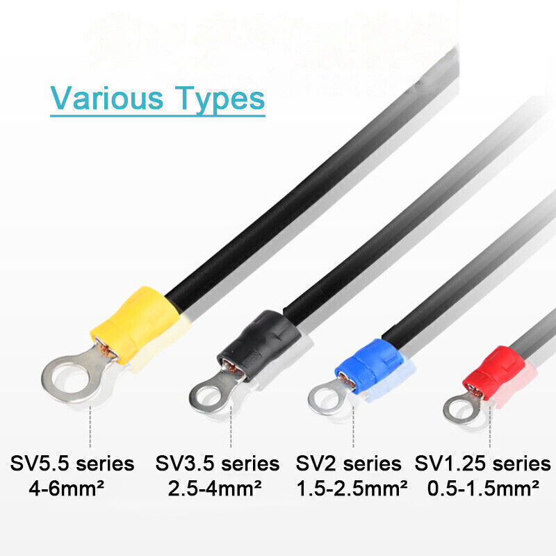 Insulated Ring Electrical Wire Connectors Splice Spade Crimp Terminals 22-10AWG