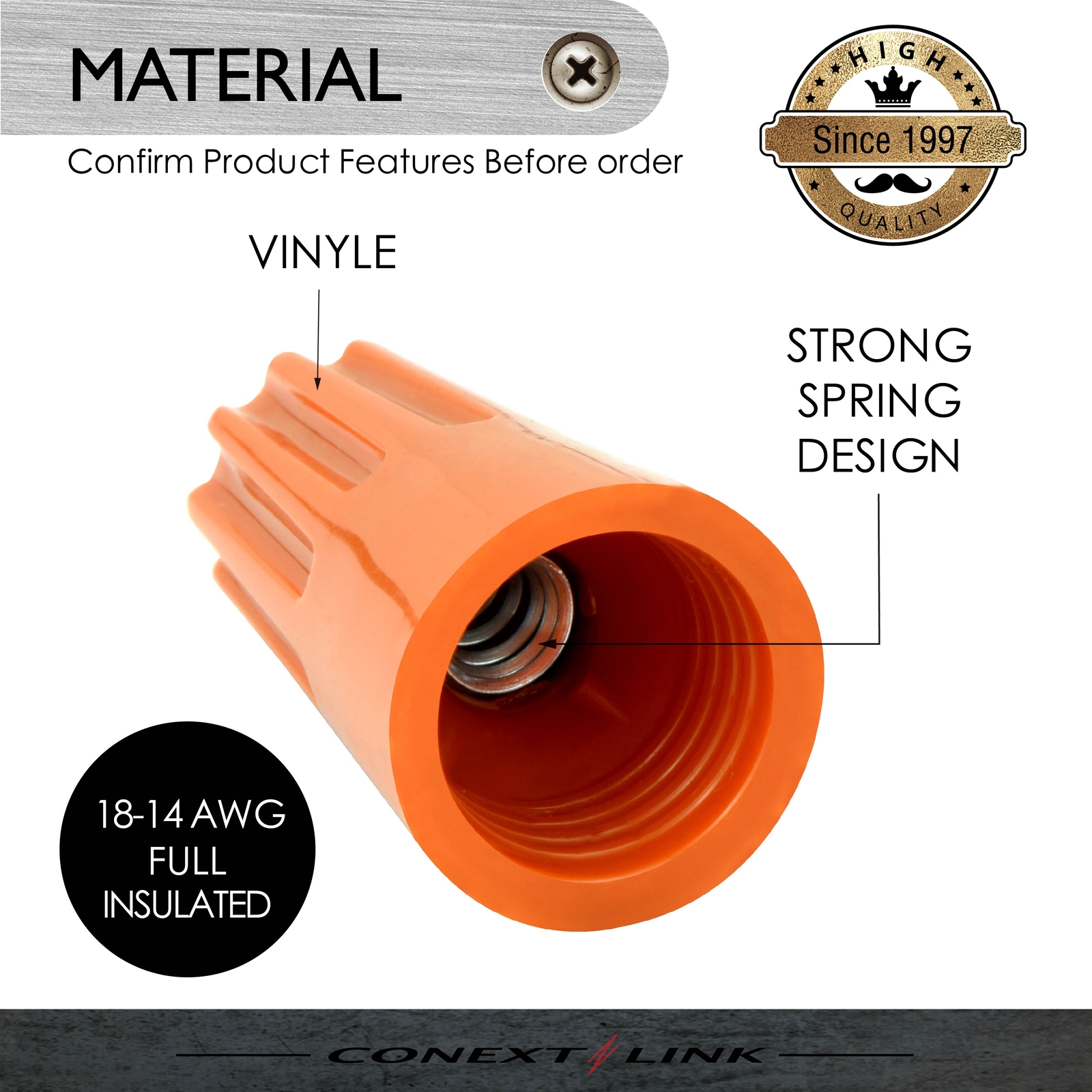 100 Screw Twist On Wire Cap Terminal Connector Orange 18-14 Gauge Closed End Nut