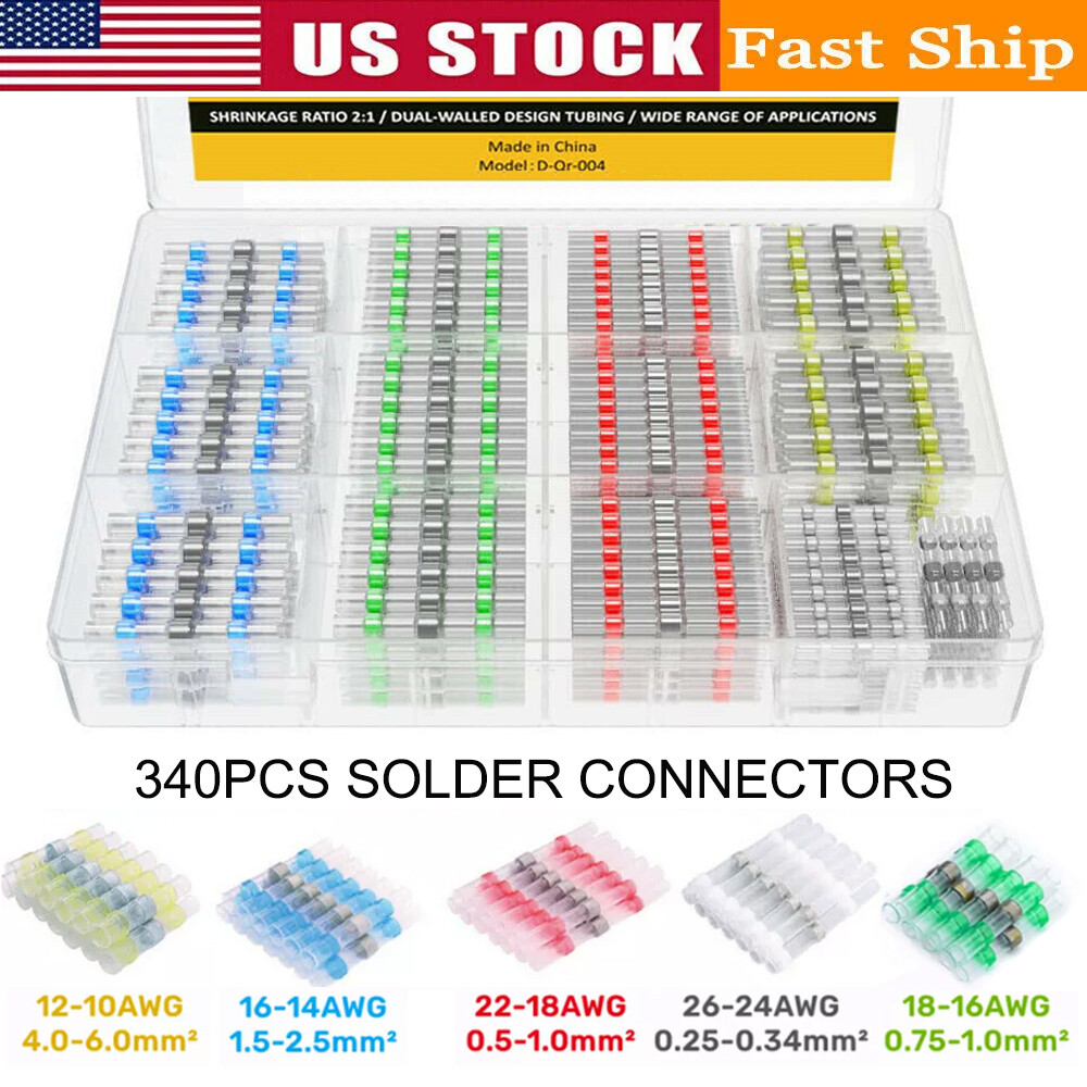 340 PCS Waterproof Solder Seal Sleeve Heat Shrink Butt Wire Connectors Terminals