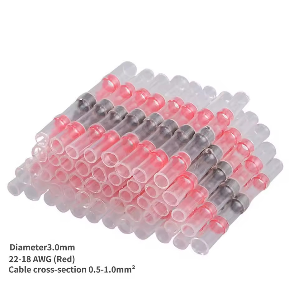 100Pcs 22-16 AWG Heat Shrink Wire Connectors Red Heat
