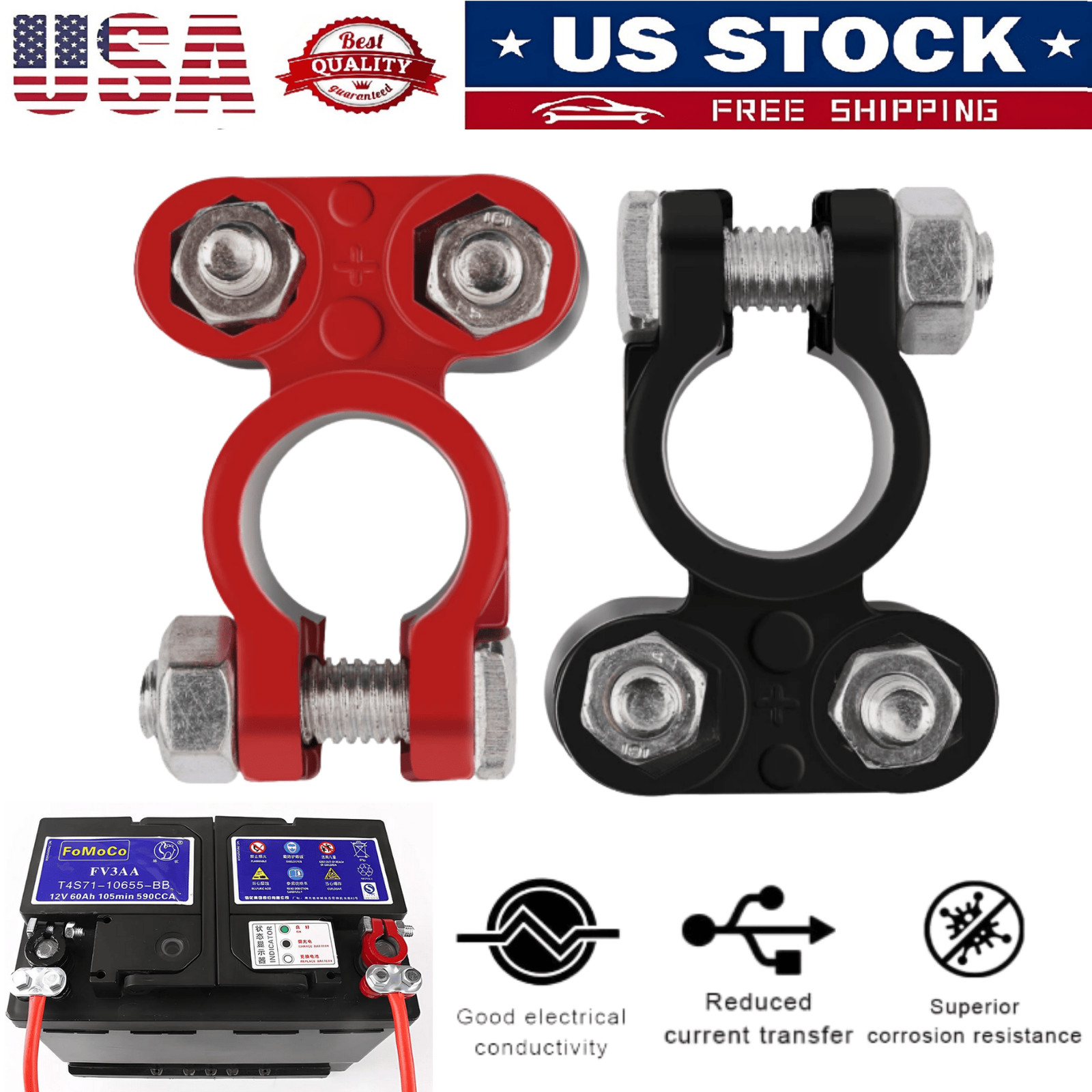 2x Car Battery Terminals Connectors Zinc Plated Top Post Anti for Marine Boat RV