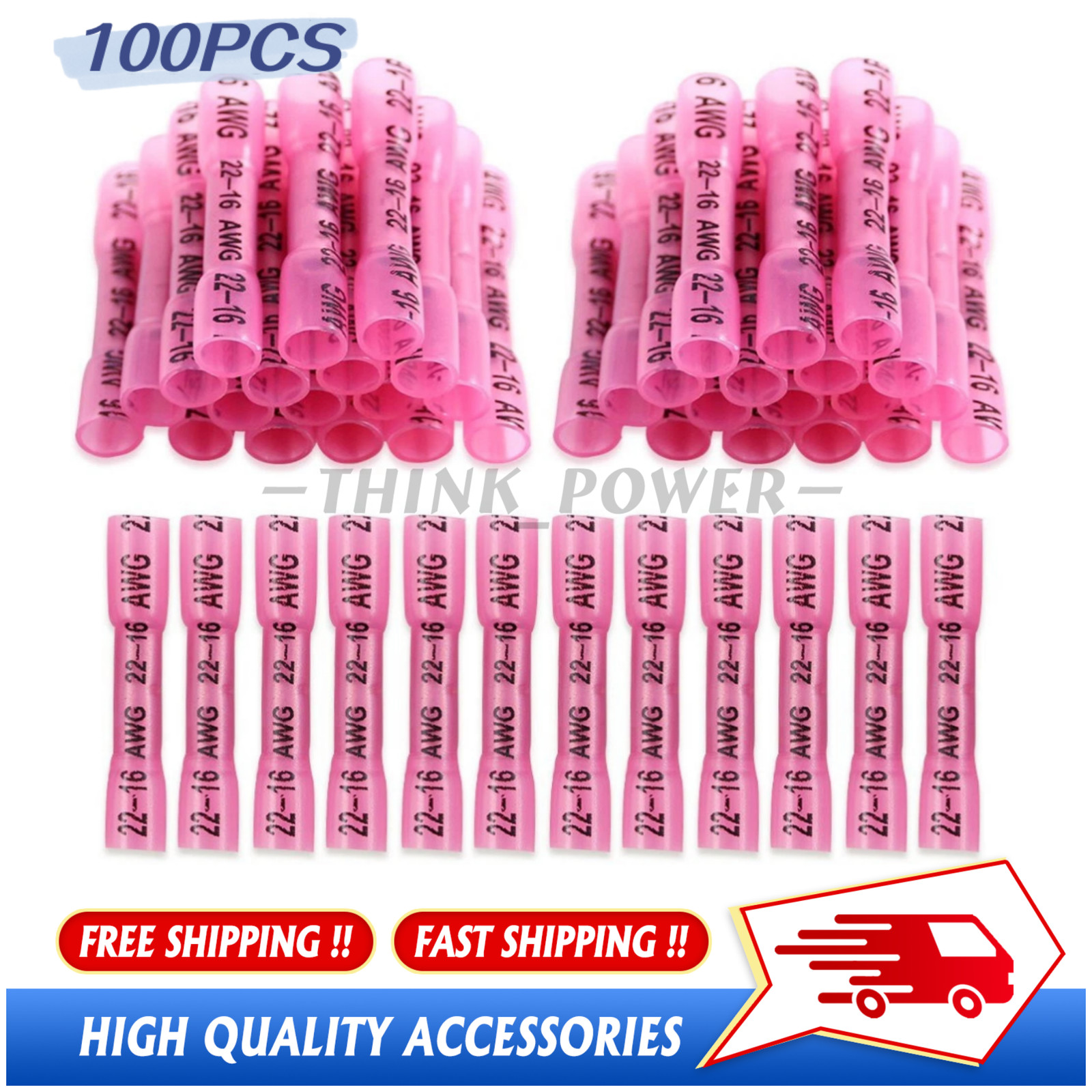 100Pcs Heat Shrink But Connector Waterproof Electrical Wire Marine Butt Splice