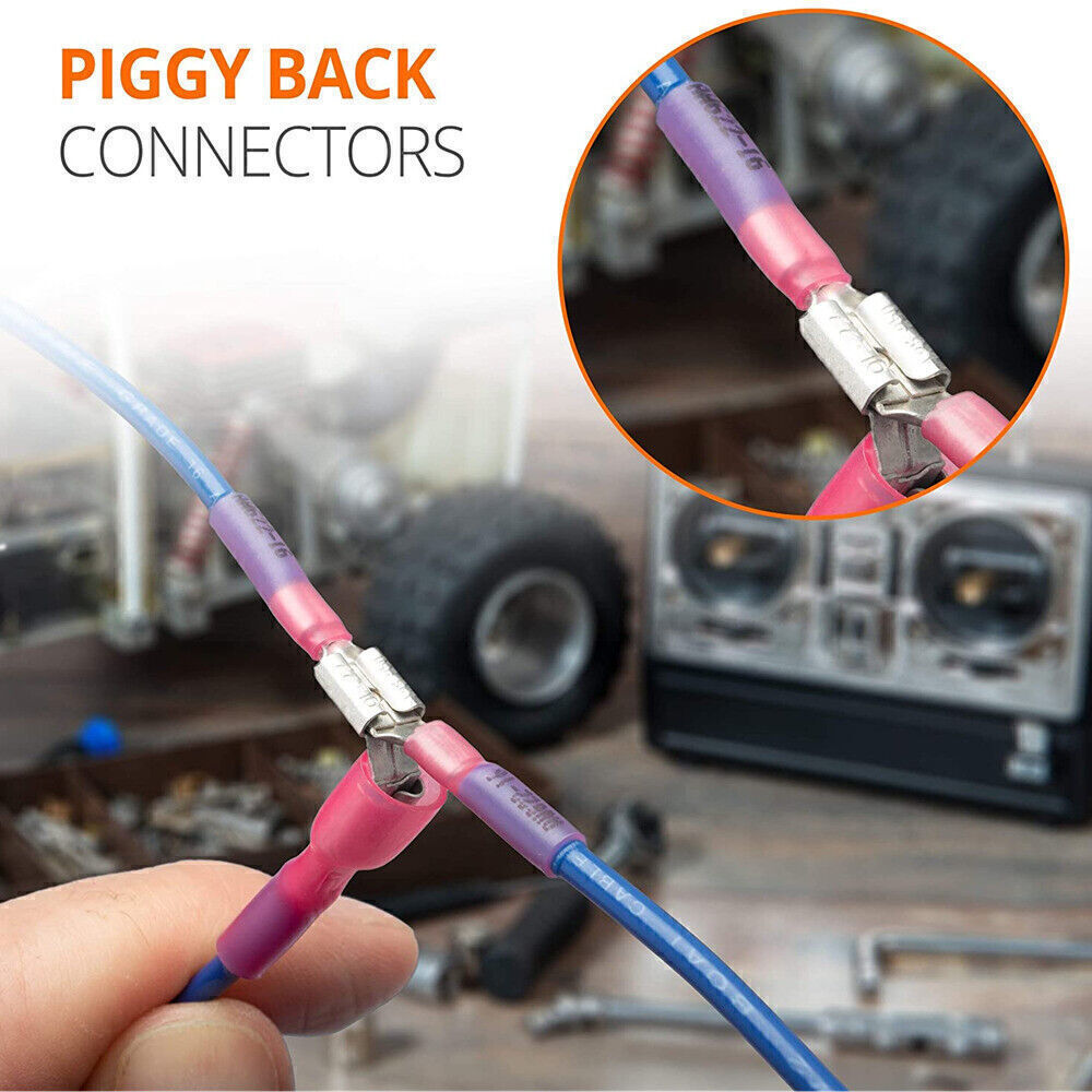 50/140PCS Piggyback Heat Shrink Quick Disconnect Terminal Wire Crimp Connectors