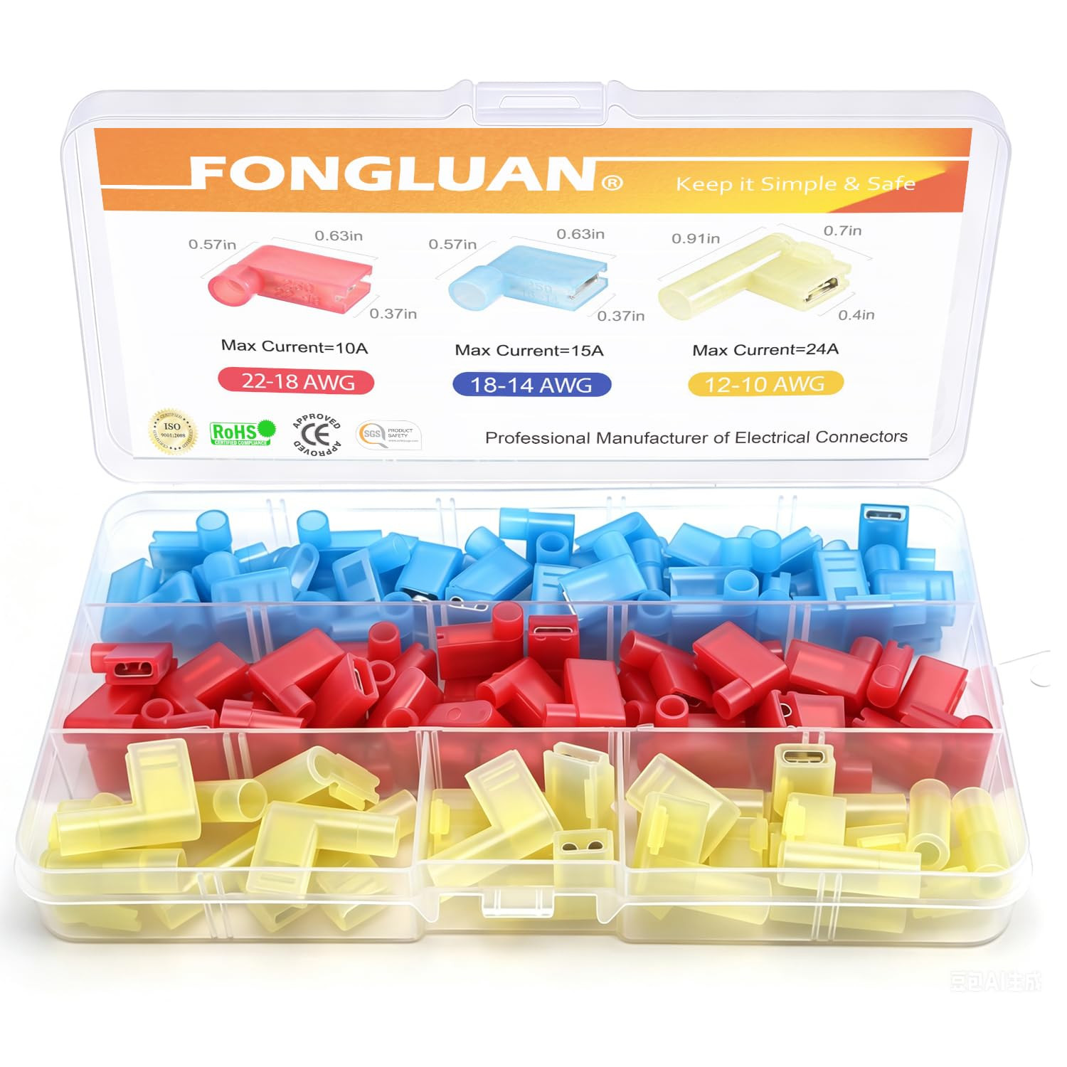 100Pcs Nylon Flag Spade Female Insulated Terminals 24-10 Gauge Quick Disconnects