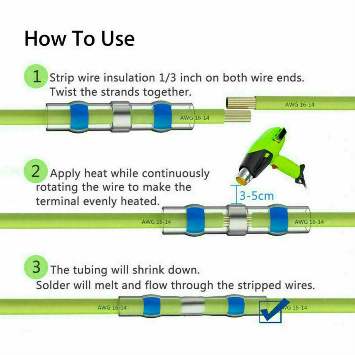 340PCS Waterproof Solder Seal Heat Shrink Wire Connectors Butt Splice Terminals