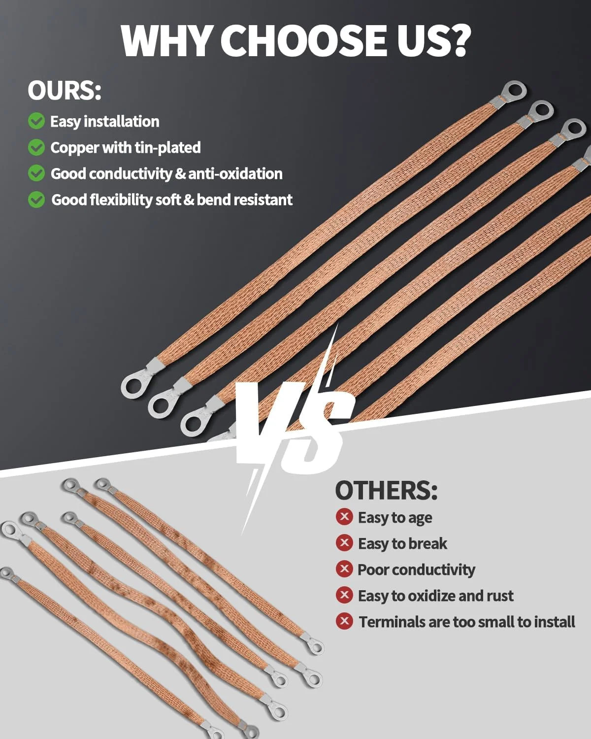 6 PCS Universal Automotive Braided Copper Ground Strap, 12 Inch Engine Ground St