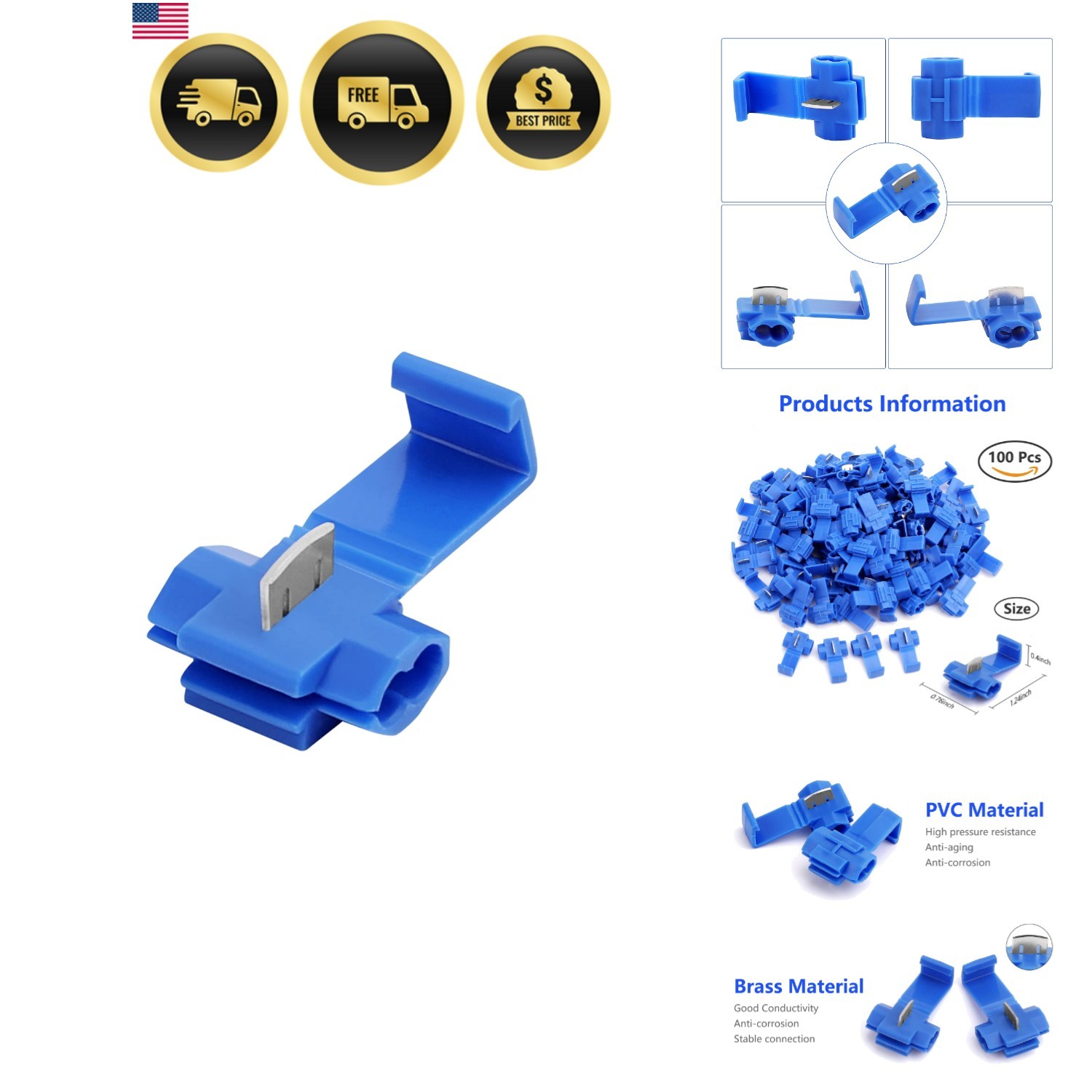 100pcs Solderless Quick Splice Snap Wire Connectors, 18-14 AWG Splice Connect…
