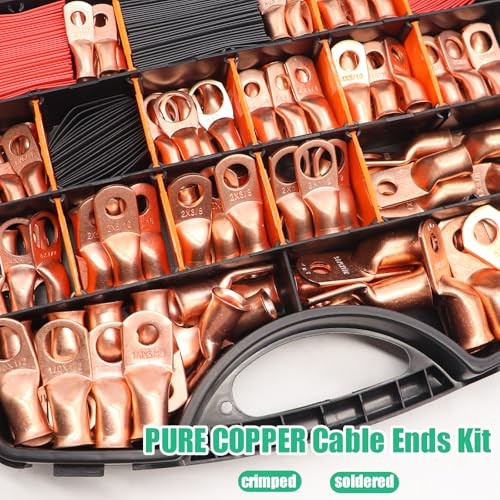 /230PCS Battery Cable Ends Kit AWG 8 6 4 2 1 1/0 2/0 Heavy Handheld box-230PCS
