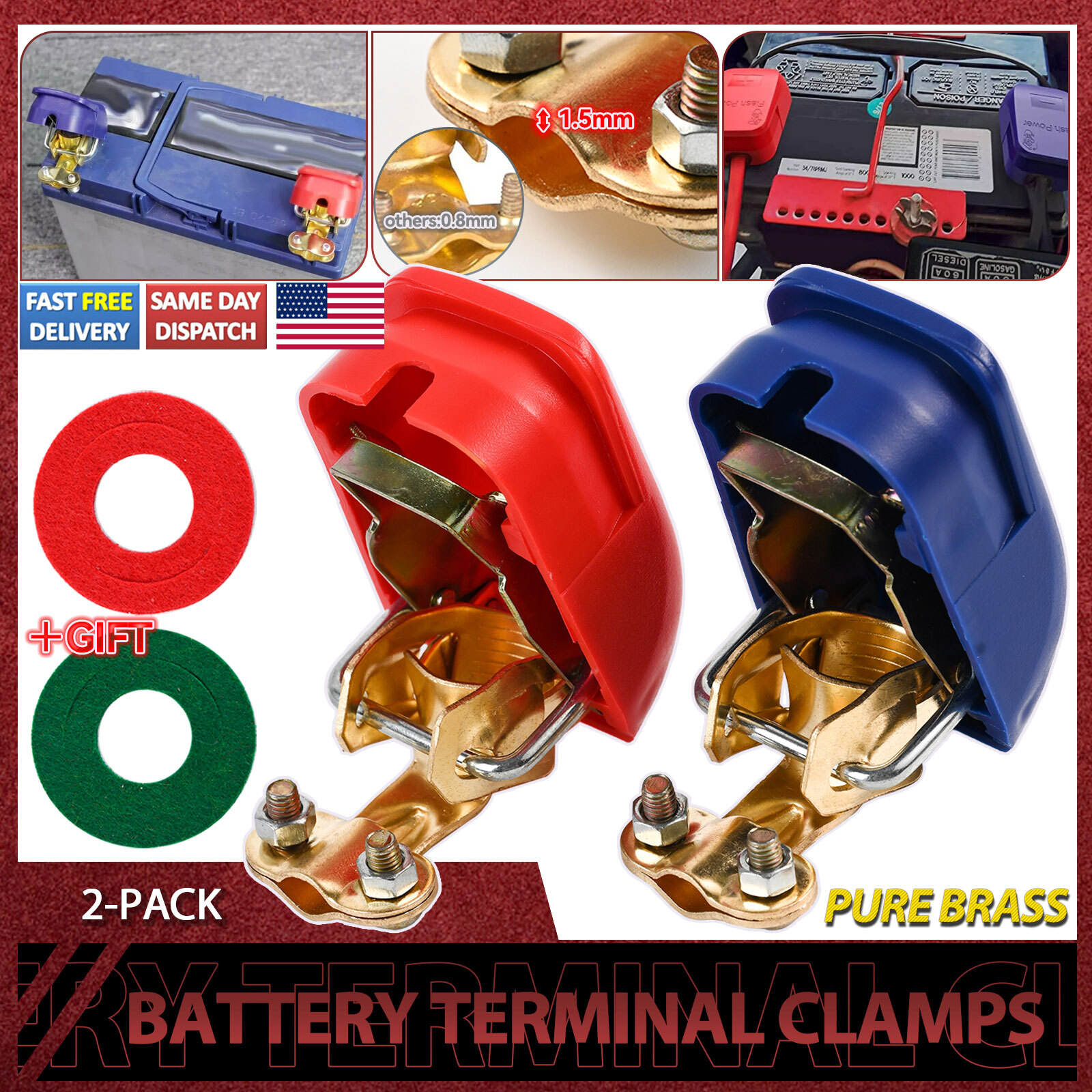 Car Battery Terminal Connectors 2PCS Quick Release Disconnect Negative Positive/