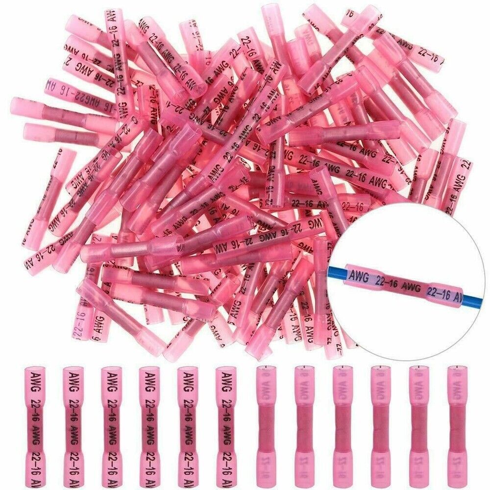 500/300Pcs 22-10AWG Heat Shrink Butt Wire Splice Connectors Seal Crimp Terminals