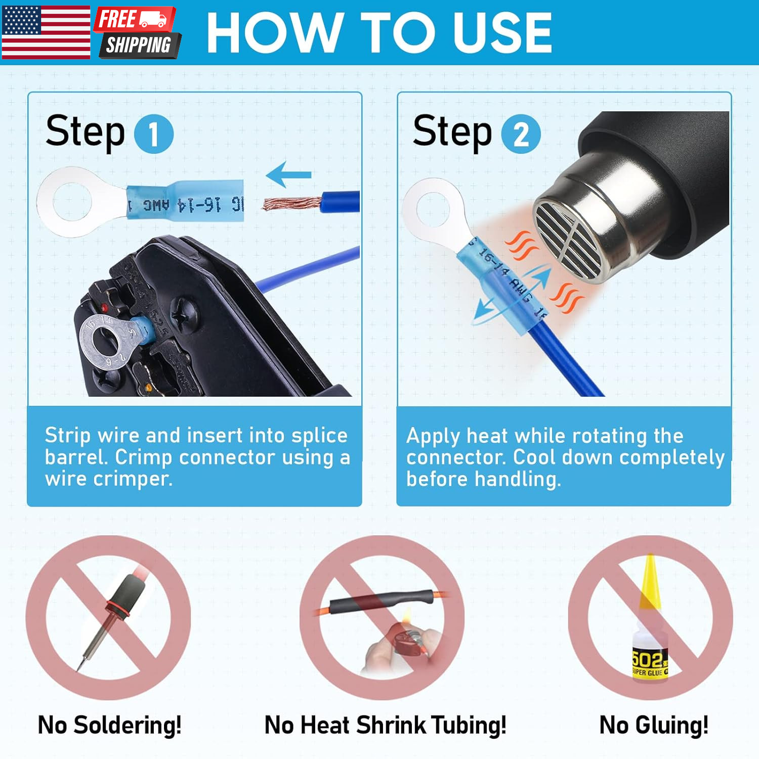 250Pcs Heat Shrink Wire Connectors, Waterproof Automotive Marine Electrical Term
