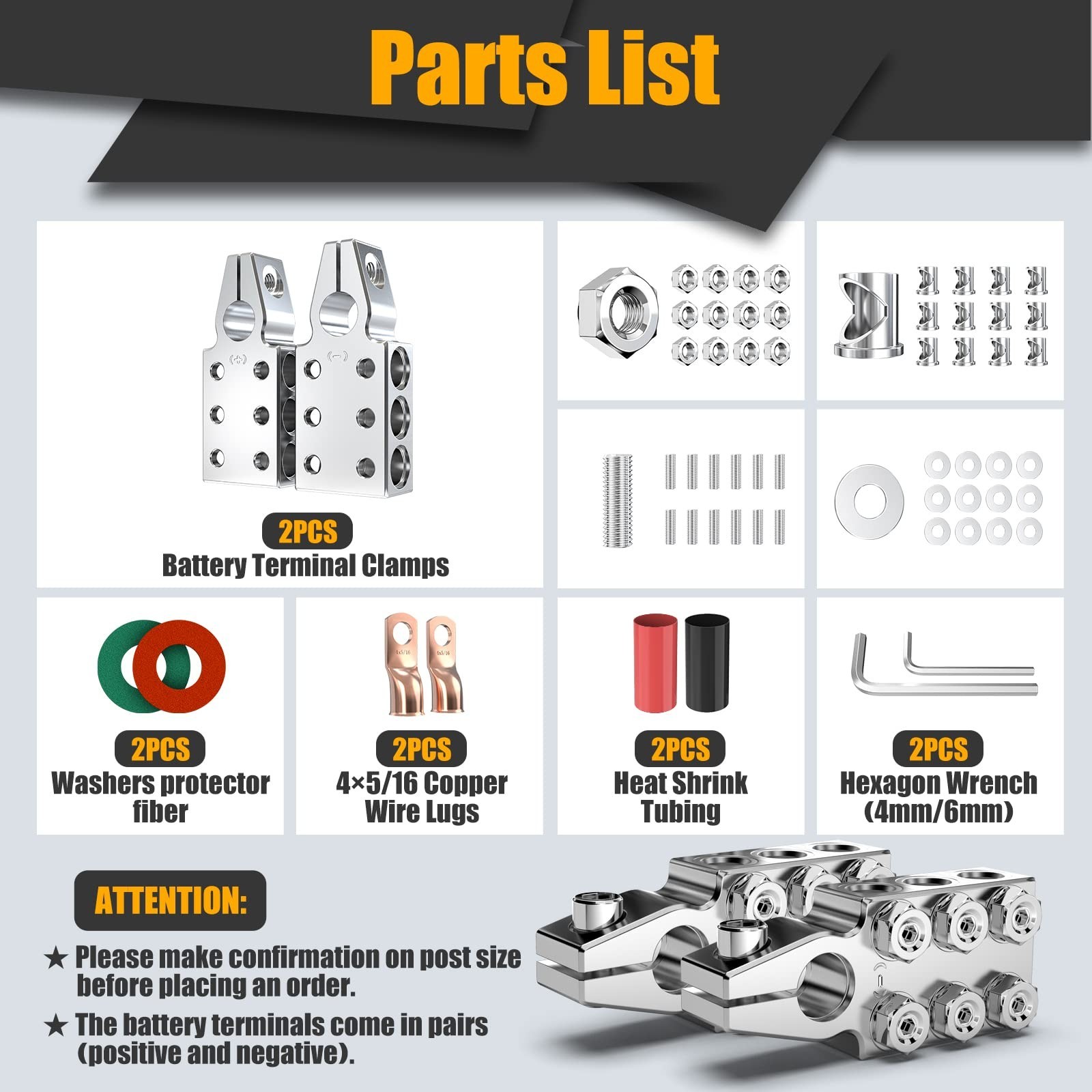 12-Way Battery Terminal Connectors Clamps, Top Post 8AWG to 4/0 AWG, Positive &
