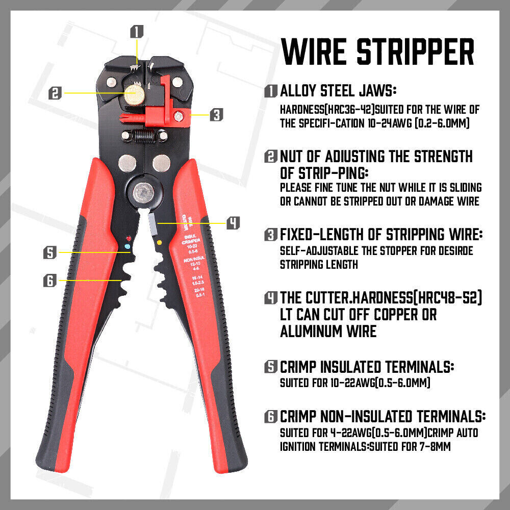 510PCS Insulated Electrical Crimp Terminals Ring Wire Connectors 22-10AWG+Pliers
