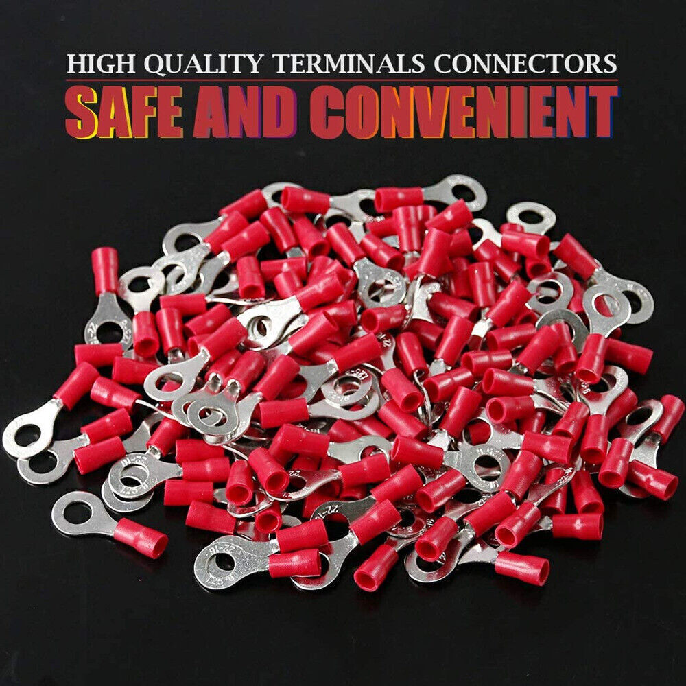 Red Cable Wire crimp Connector 6mm Ring terminal 22-16AWG RV1.25-6 200PCS