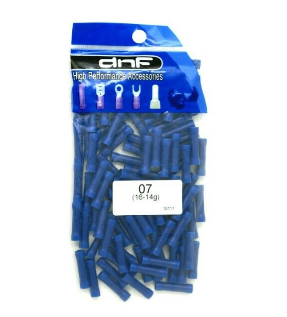 100Pcs Car Audio/Alarm Wire ButtConnector Blue Vinyl 16-14 AWG Gauge Ga Terminal
