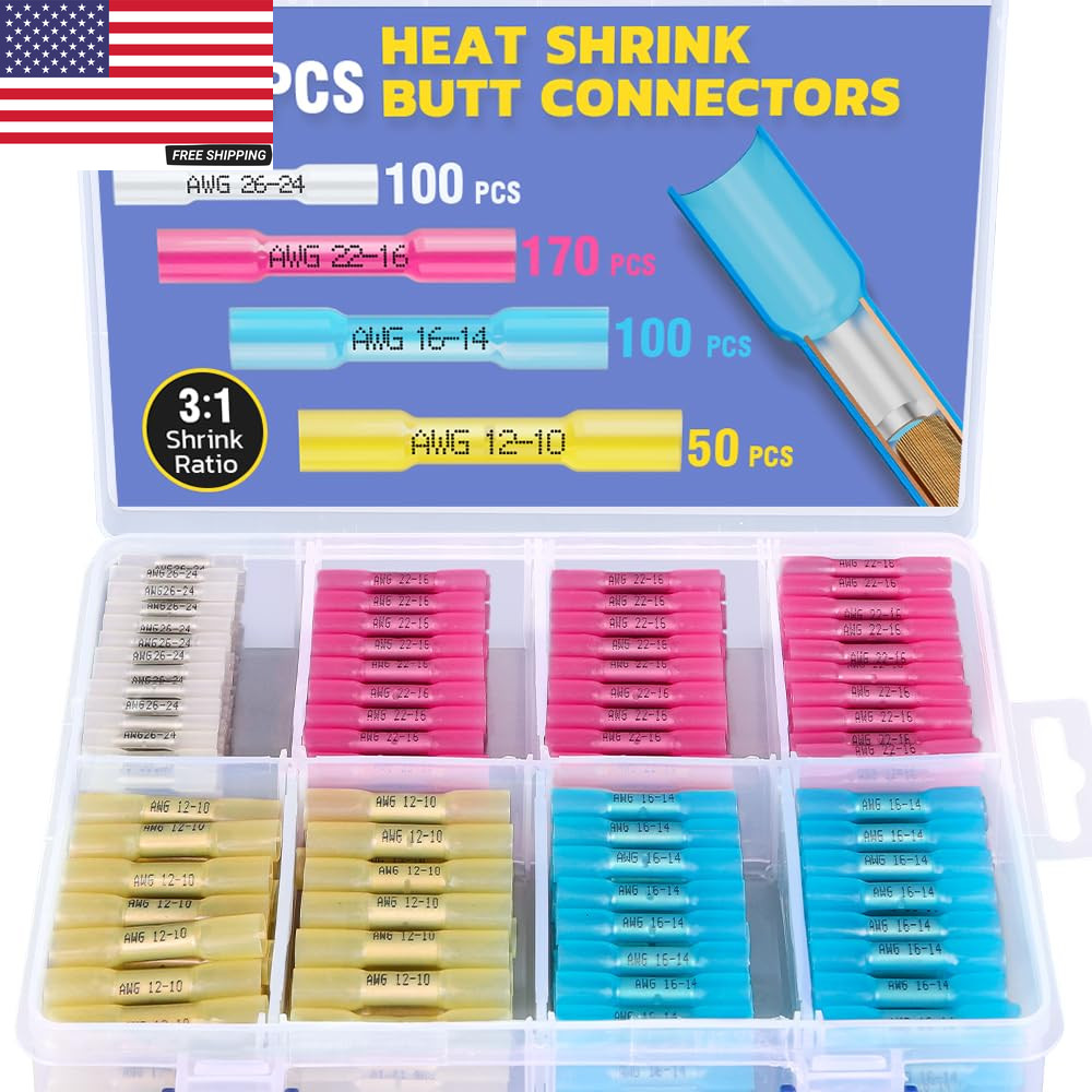 420PCS Heat Shrink Butt Connectors,Waterproof Insulated Electrical Butt Connecto
