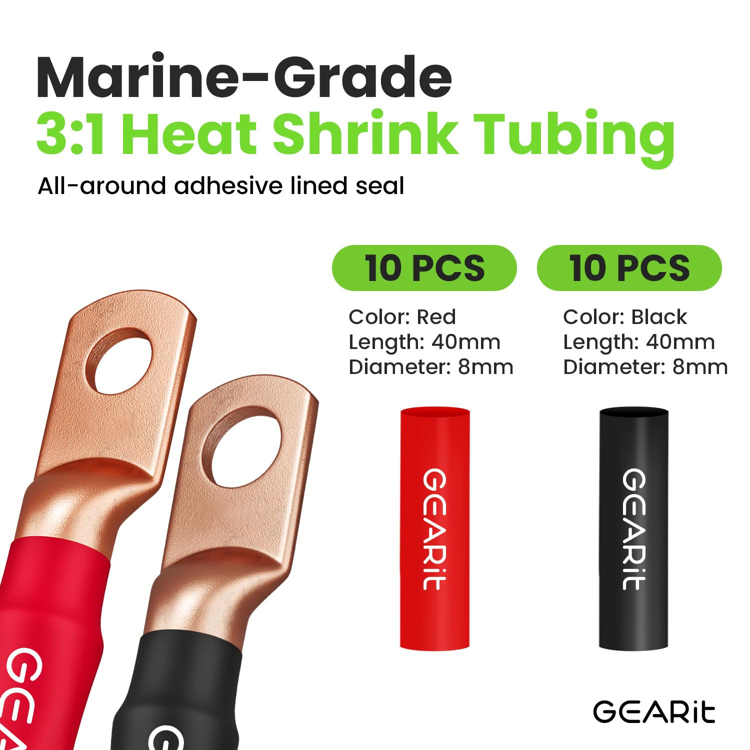 , 8 Gauge Wire, 15 Lugs, 20 Heat Shrink Wrap, for Automotive, Battery Cable, Amp
