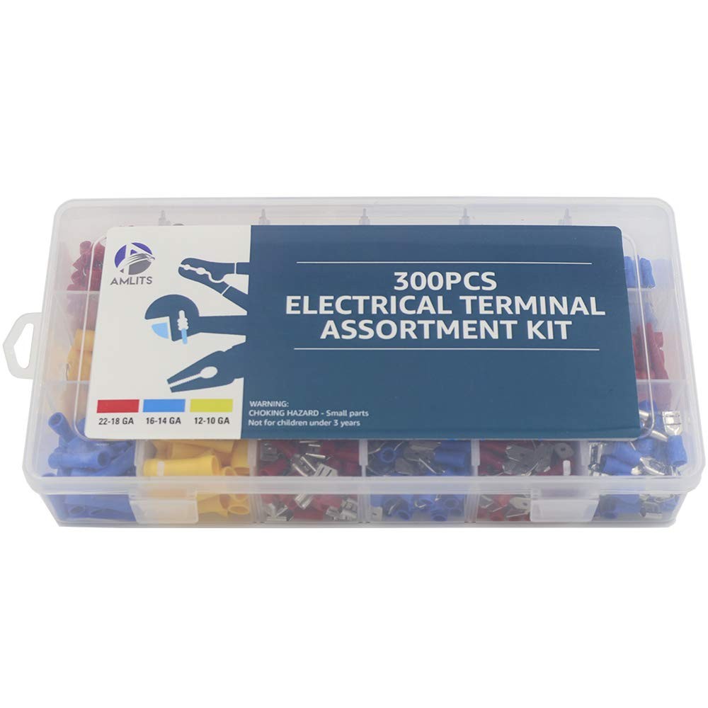 300 Pcs Insulated Wire Connectors Kit Brass Vinyl Butt Ring Spade Quick Disconne