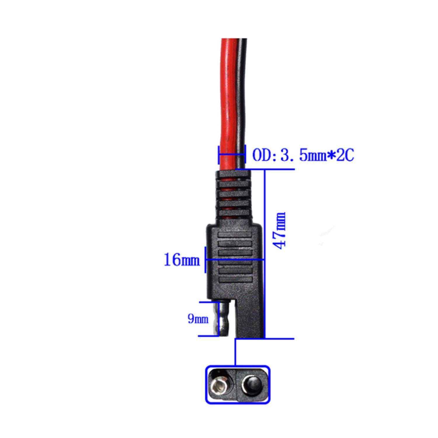10AWG SAE Y Splitter 1 To 2 Extension Cable 2 Pin DC Power 40cm/1.3ft Plug