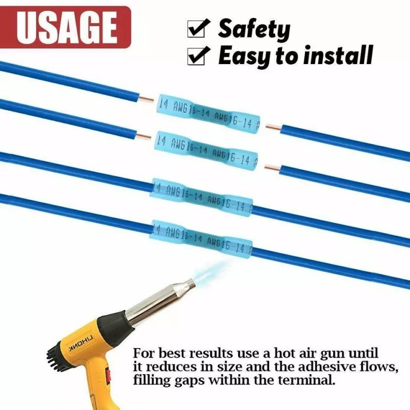 (200) Blue Nylon Insulated Butt Connector 16-14 Gauge Wire Crimp Terminal Splice