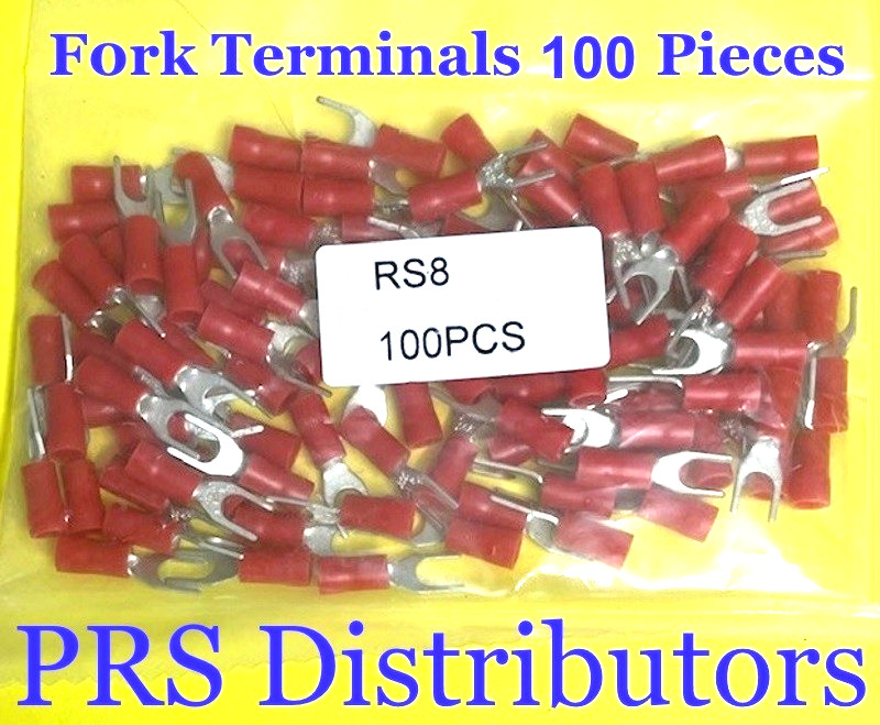 VINYL FORK RED TERMINALS INSULATED CRIMP WIRE CONNECTORS 22-18 Gauge 100 Pieces