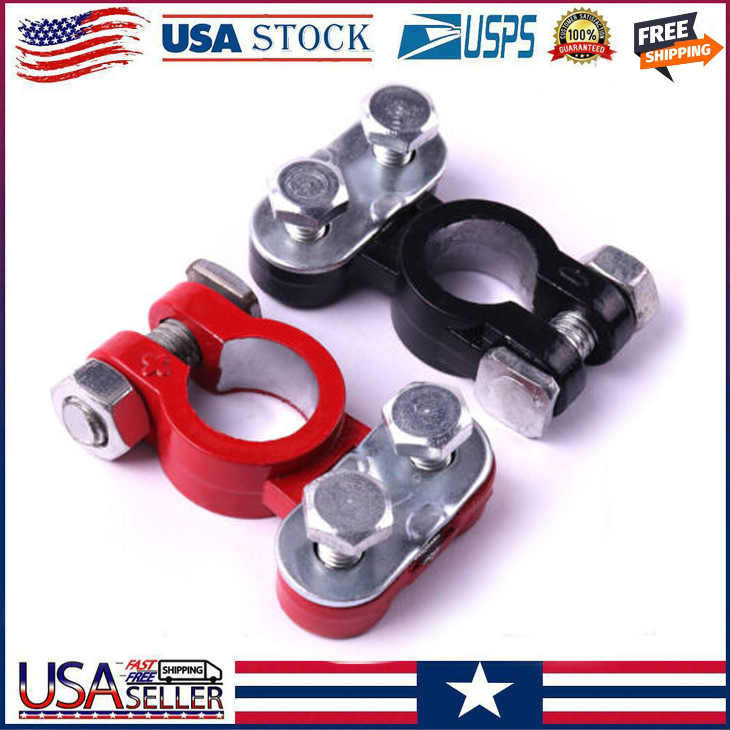 2Pcs Car Battery Terminals, Top Post Connectors with Protector, Universal Fit