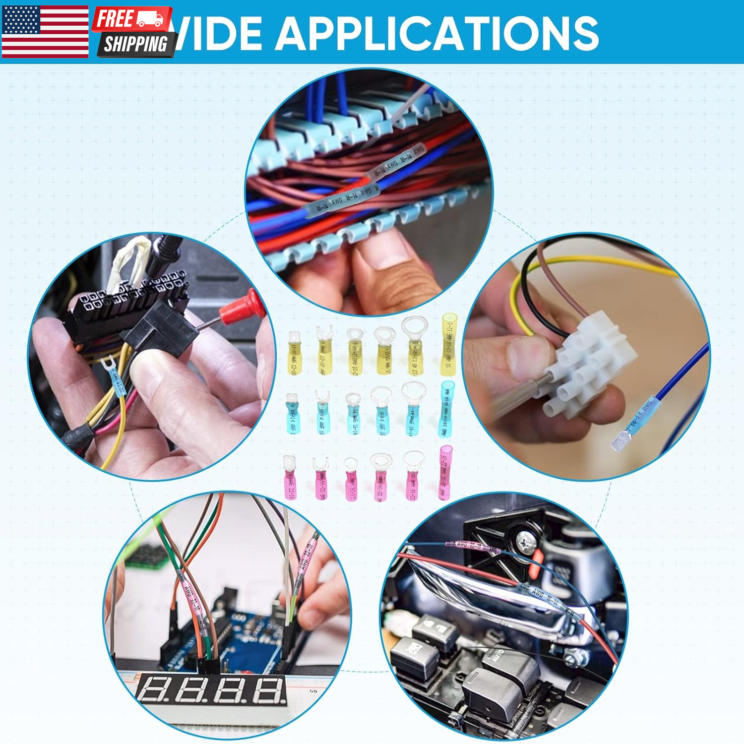 250Pcs Heat Shrink Wire Connectors, Waterproof Automotive Marine Electrical Term