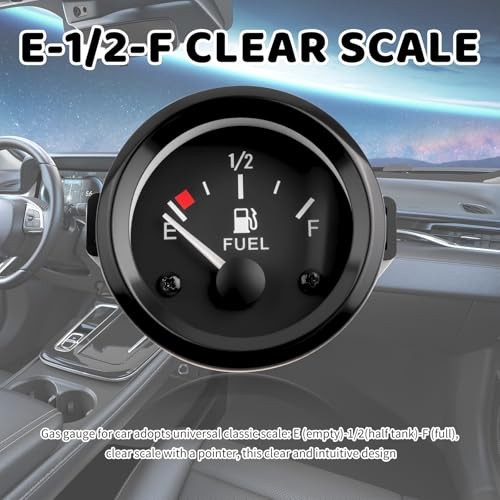 2 Inch 52mm Fuel Gauge for Car with E-1/2-F Pointer Dash,12V Gas Gauge Kit