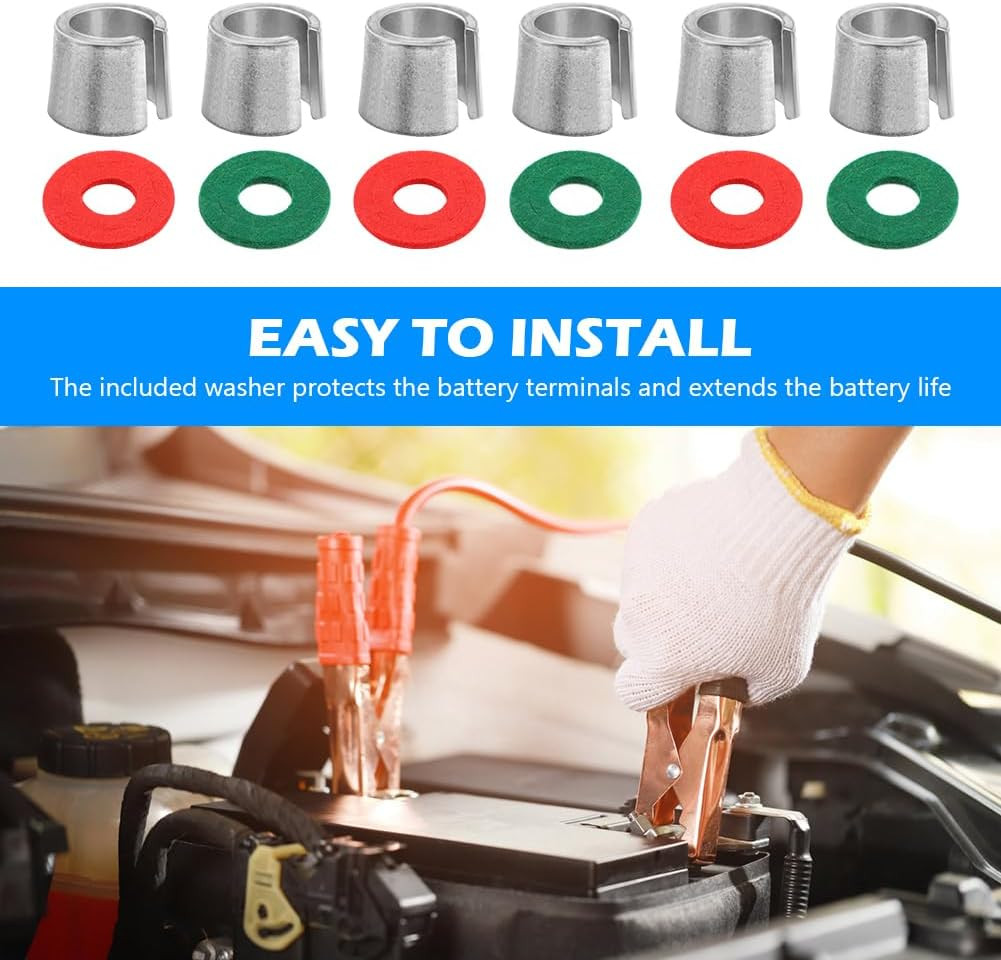 10PCS Car Battery Post Terminal Shims Auto Le-Ad Terminal Shim Caps with 12Pcs W