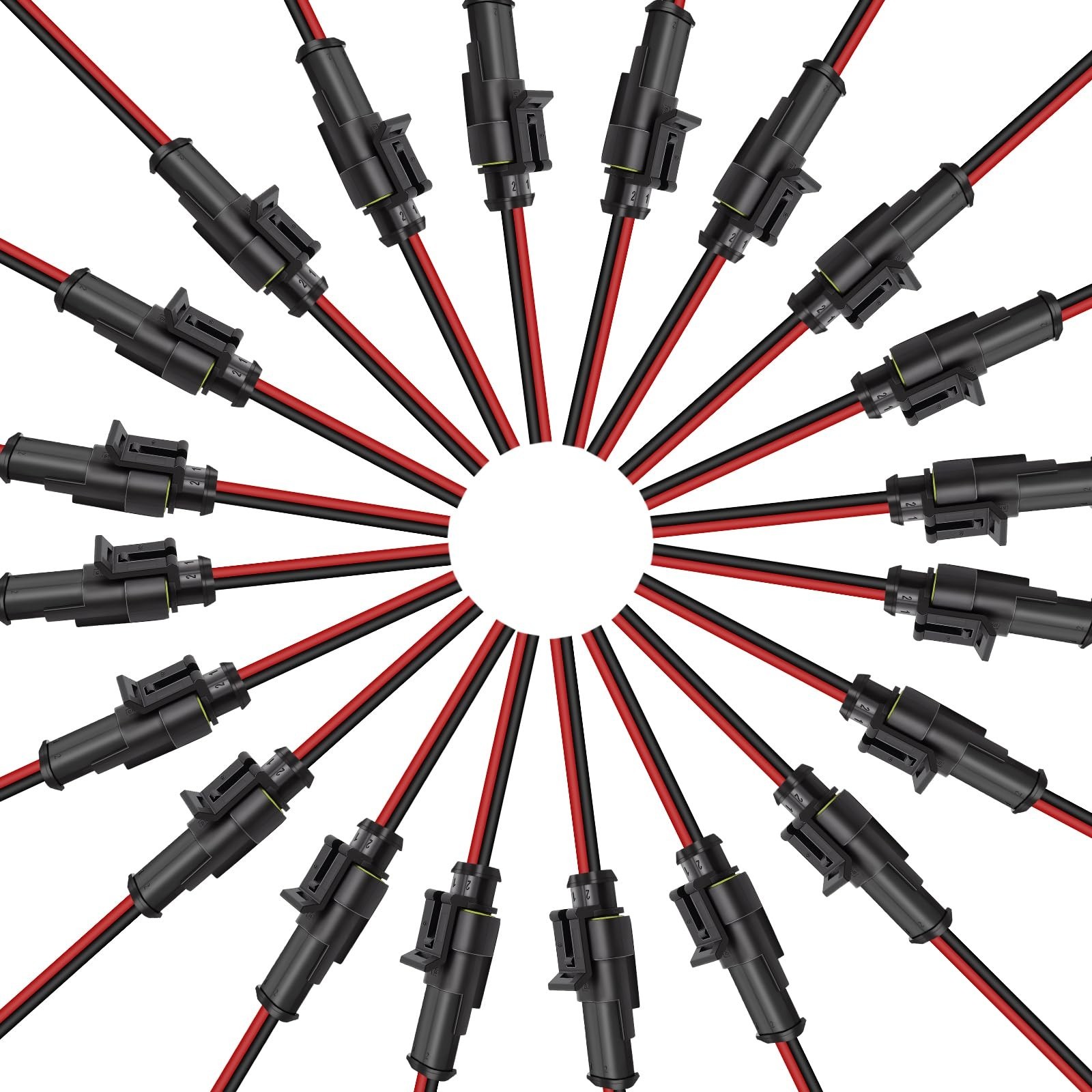20Pcs 2 Pin Waterproof Electrical Connectors, 16 AWG for Cars, Trucks, Boats, Mo