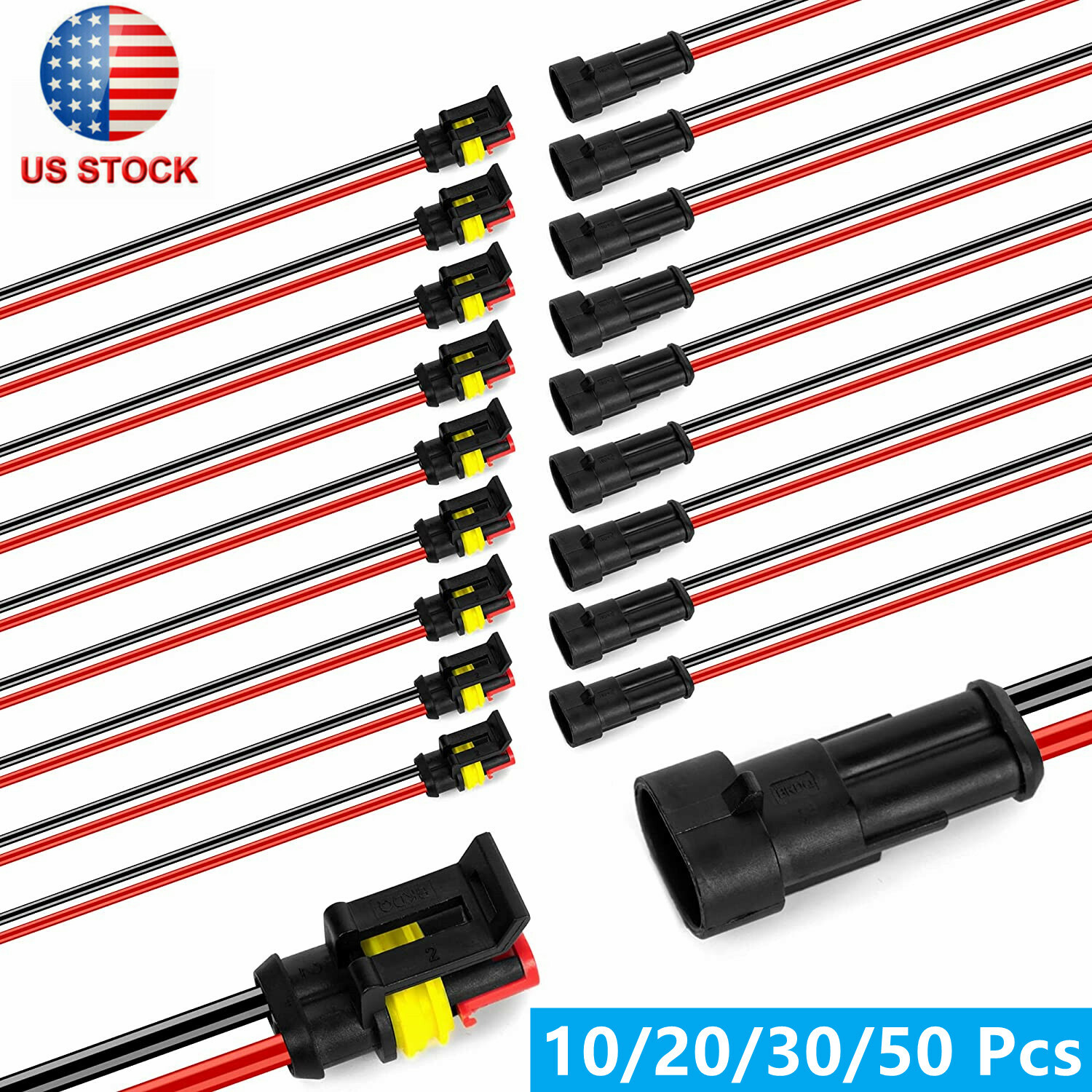 Lot 2Pin Waterproof Electrical Wire Cable Connector Male Female Way Plug Kit