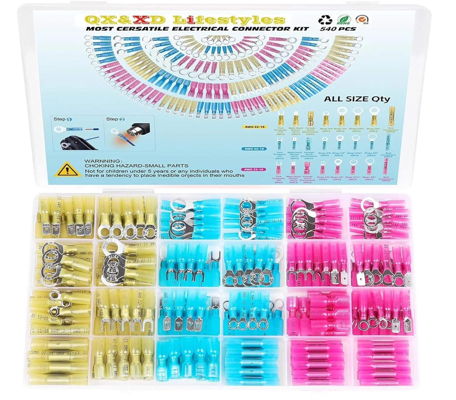 QX&XD 540PCS Heat Shrink Wire Connectors Kit, Wire connectors kit | Tinned Coppe