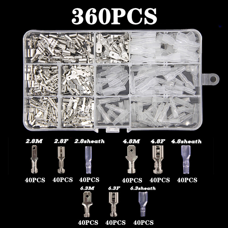 360PCS 2.8/4.8/6.3mm Spade Electrical Wire Connectors Ma/Fe Crimp Terminal/Plier