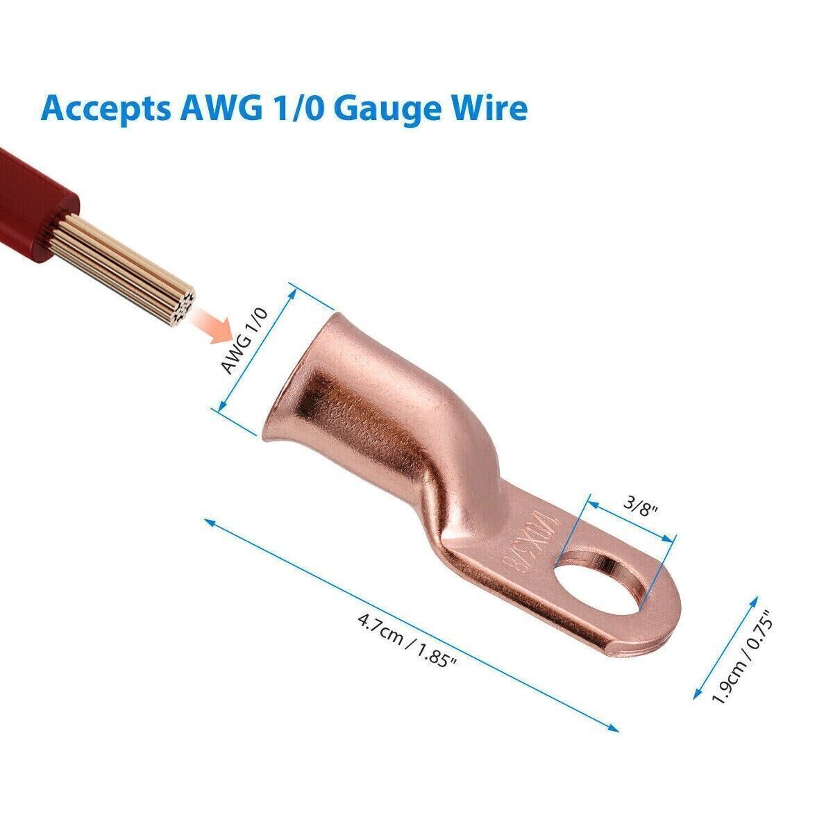 Gauge Copper Cable Lugs BLACK & RED 1/0 AWG Heat Shrink Ring Terminals/Tool