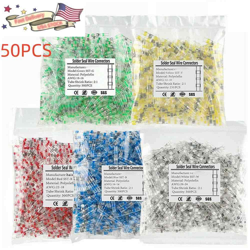 New Solder Seal Sleeve Heat Shrink Butt Wire Connectors Terminals 50PCS 26-10AWG