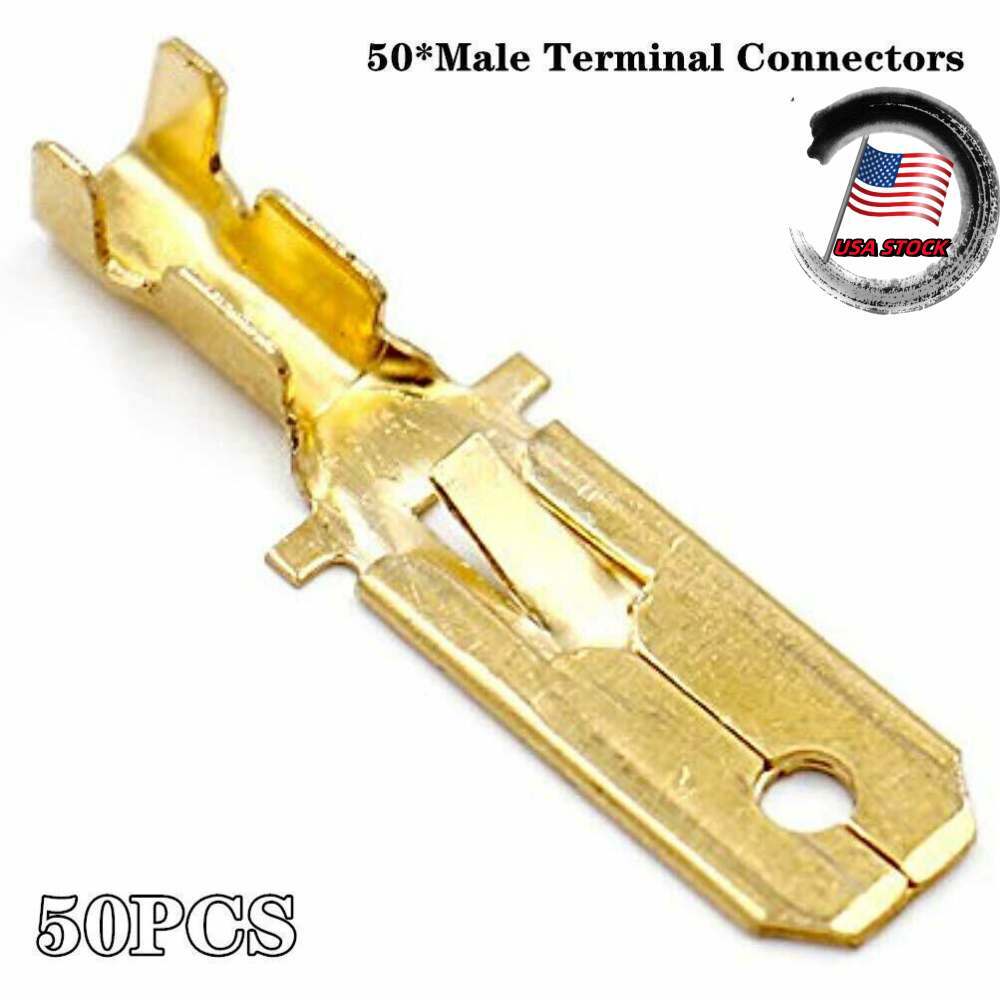 6.3mm Non Insulated Terminal Male Spade Quick Splice Crimp Connector 50PCS