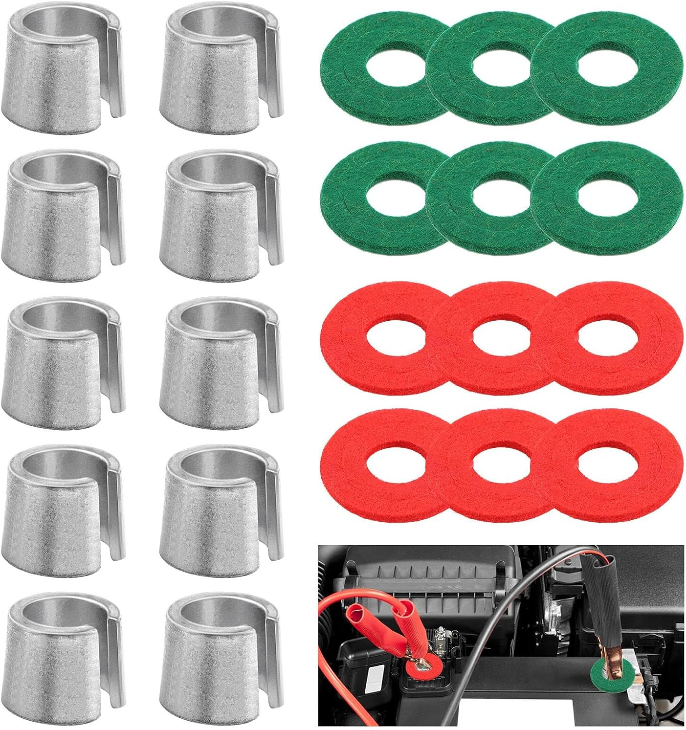 10PCS Car Battery Post Terminal Shims Auto Le-Ad Terminal Shim Caps with 12Pcs W