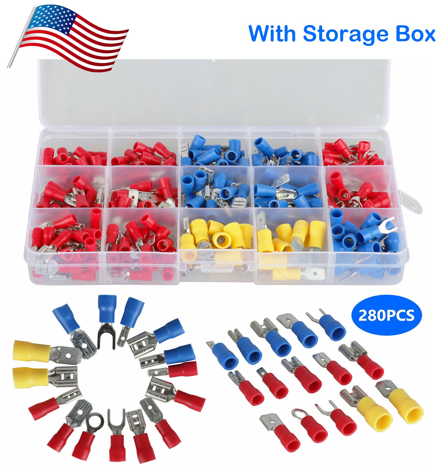 280pcs Assorted Insulated Spade Terminals Crimp Electrical Wire Connectors Kit