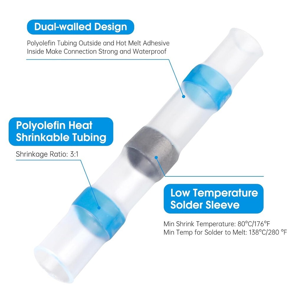 Set of 850 Solder Sleeve Seal Heat Shrink Butt Wire Connectors Terminals