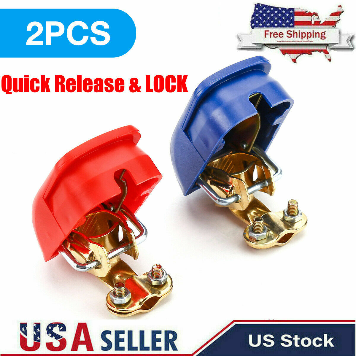 2PCs Quick Release Car Battery Terminal Connector Clamp w/ Cover Disconnect Tool