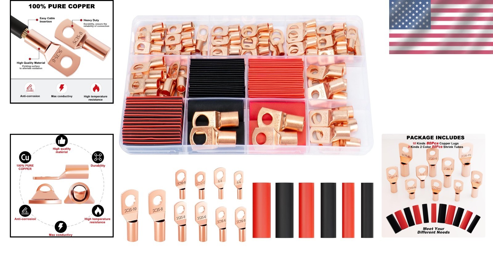 160pcs Copper Wire Lugs Kit with Heat Shrink Tubing – Versatile Crimp Connectors