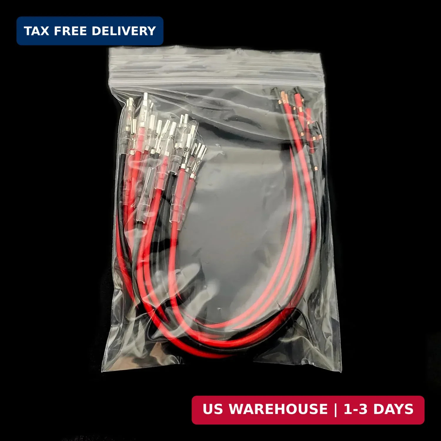 2.8mm Female Spade Crimp Terminals with Insulating Sleeve and 20cm 18AWG Red Bla